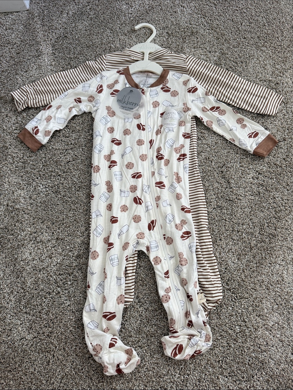 Milkberry Milk & Cookies Footed One-Piece Sleepers - Brown & Cream (2-Pack)